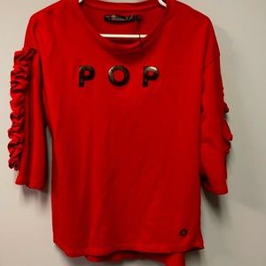 NWT Simon Chang POP Women's Medium Fashion Designer Top Sweatshirt RED
